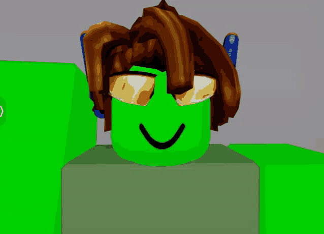 a green cartoon character with brown hair and sunglasses is smiling