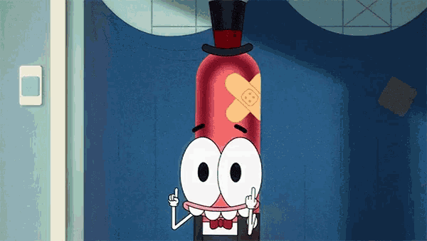 a cartoon character wearing a top hat and bow tie has a bandage on his face