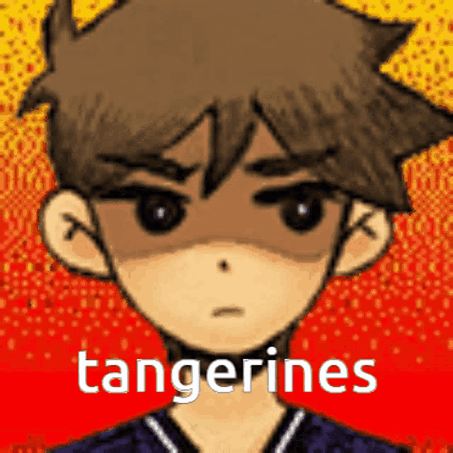 a cartoon of a boy with the word tangerines on his face
