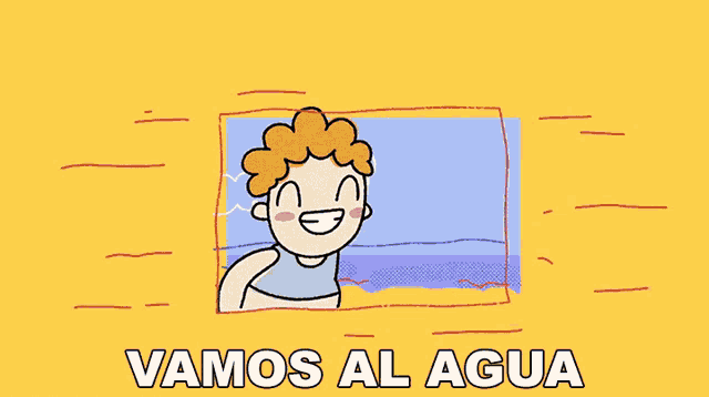 a yellow background with vamos al agua written in white