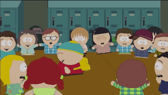 a group of south park characters gathered around a table