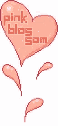a pixel art of a pink heart with the words pink blossom written on it