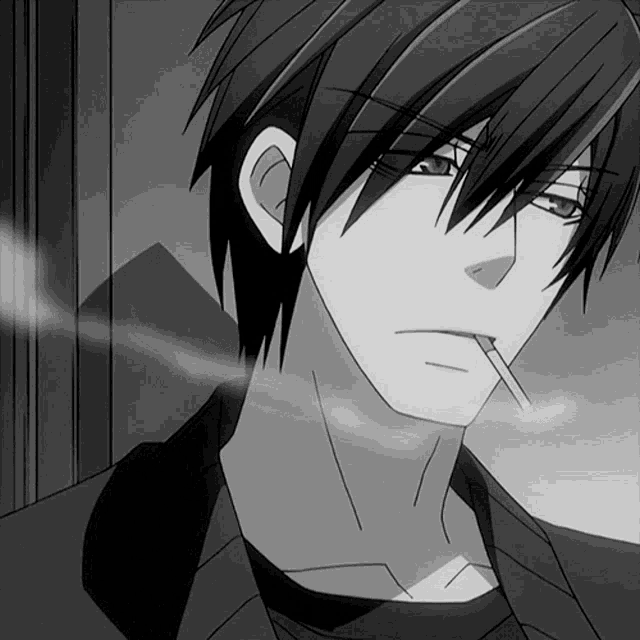 a black and white drawing of a person smoking a cigarette