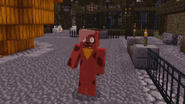 a red minecraft character is standing in a graveyard