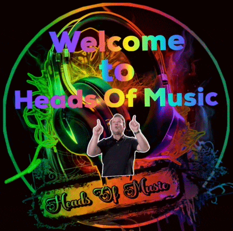 a sign that says welcome to heads of music with a man wearing headphones
