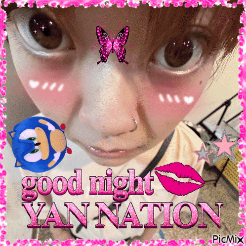 a picture of a girl with a butterfly on her forehead and the words good night yan nation