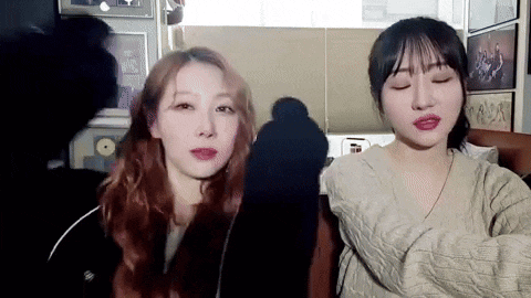 two women are sitting next to each other on a couch in a room .