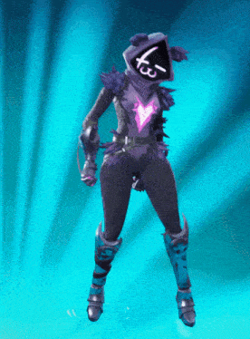 a cartoon character with a purple heart on her chest is standing on a blue background