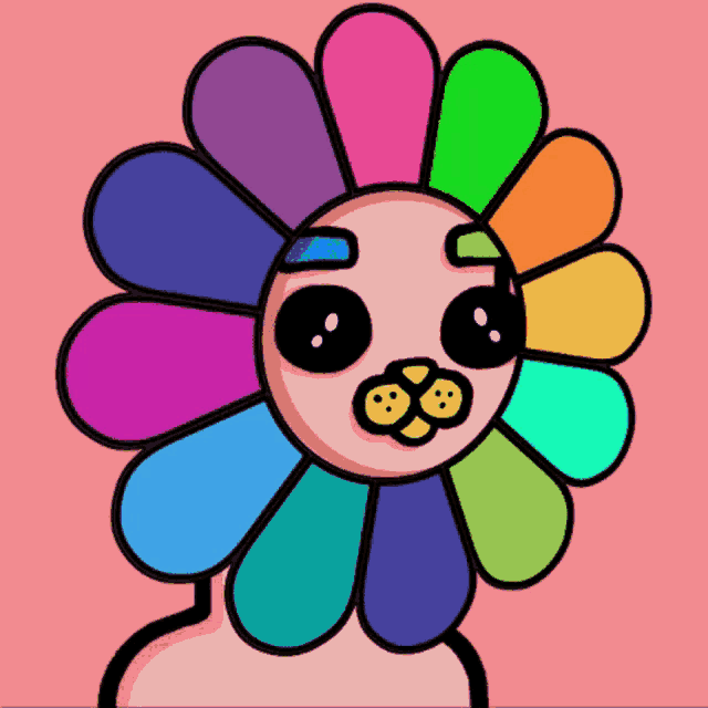 a cartoon drawing of a flower with a dog 's face