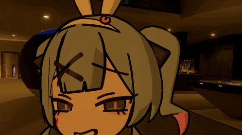 a cartoon drawing of a girl with bunny ears and a g on her head