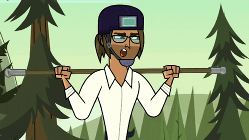 a cartoon of a man holding a stick with a helmet on his head