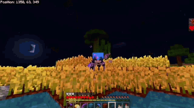 a screenshot of a minecraft game shows a spider in the middle of a field