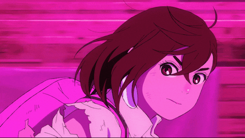 a drawing of a girl with a purple background