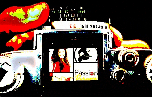 a colorful drawing of a camera with the words passion written on it