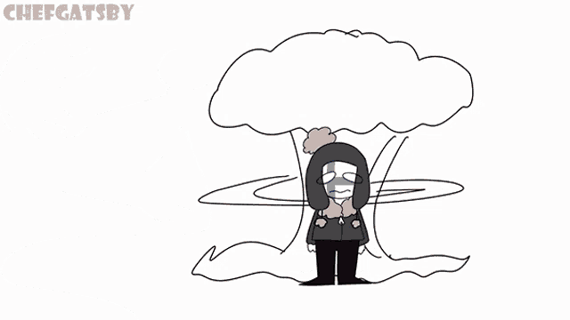 a cartoon of a man holding a microphone next to a cartoon of a man in a black jacket