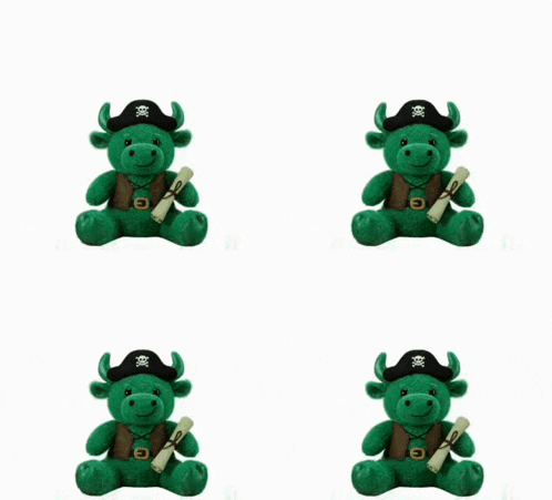 a repeating pattern of stuffed animals with green and orange stripes