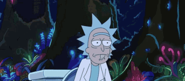 a cartoon of rick and morty sitting in a chair