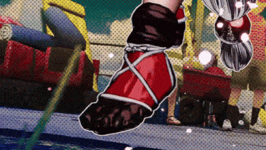 a drawing of a person 's foot with a red and black shoe on