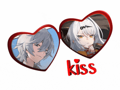 a couple of hearts with the word kiss in the middle