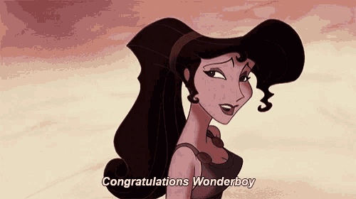 a cartoon of a woman saying `` congratulations wonderboy ''