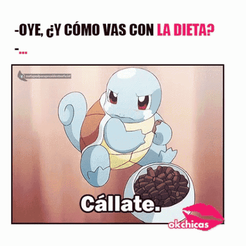 a cartoon of squirtle holding a bowl of coffee beans with the caption " callate "