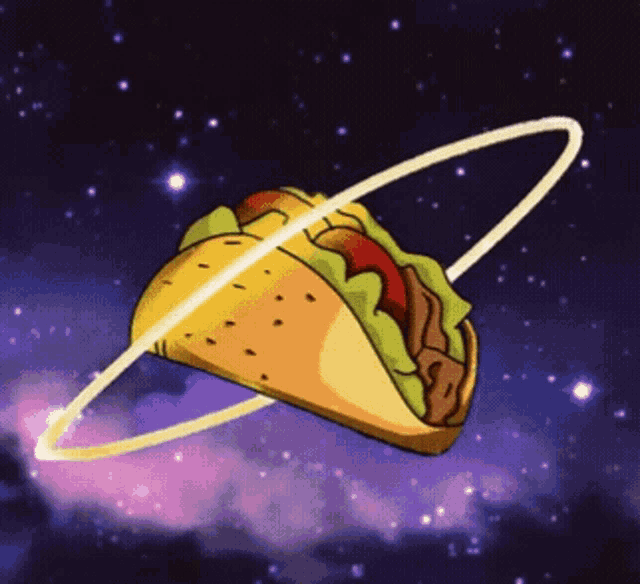 a taco with a ring around it is floating in space