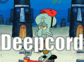 a cartoon of squidward from spongebob squarepants wearing a helmet with the words deepcord written on it