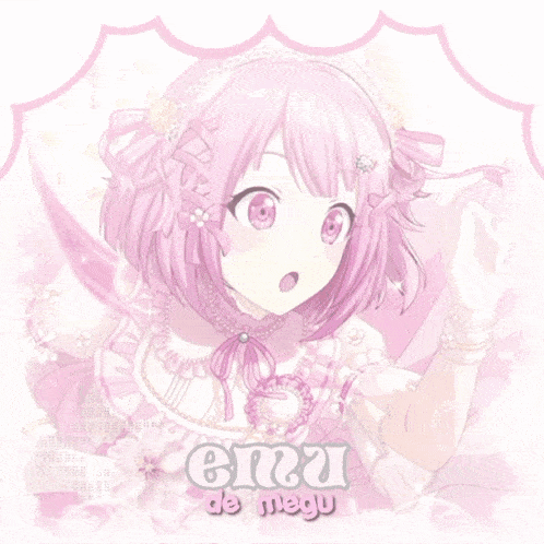 a pink haired anime girl with the name emu de megu