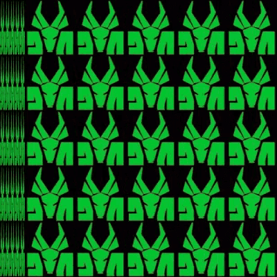 a seamless pattern of green deer with horns on a black background