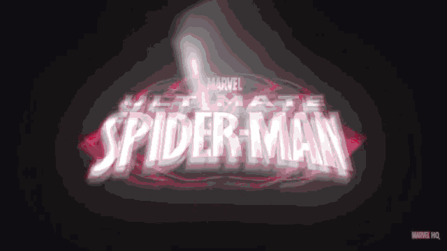 the ultimate spider-man logo is displayed on a dark background