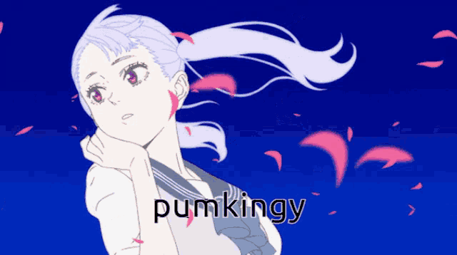 a drawing of a girl with the word " pumkingy " on the bottom