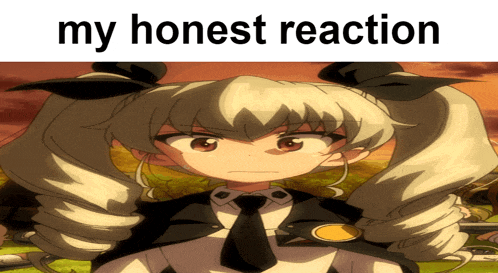 a picture of a girl with pigtails and the words " my honest reaction "