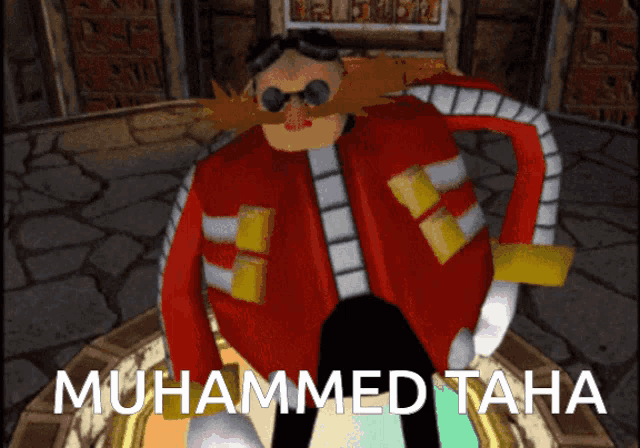a cartoon character with the name muhammad taha written on the bottom