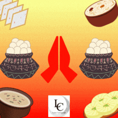 a cartoon illustration of various food items with the letter lc in the lower left corner