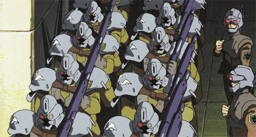 a group of soldiers are lined up in a row and one of them has the number 0 on his helmet