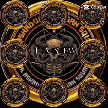 a logo for l.a.s. fam shows a skull and horns