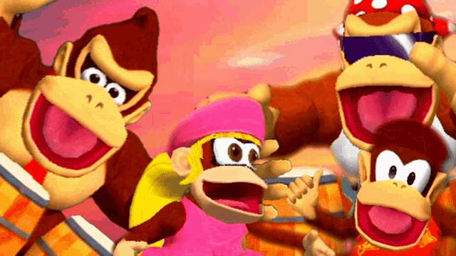 a group of cartoon monkeys including donkey kong