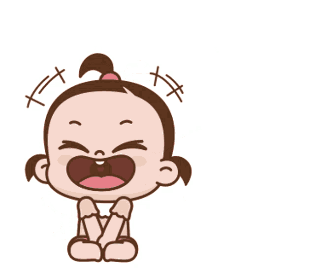 a cartoon drawing of a baby girl with a dog and foreign writing