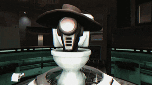 a computer generated image of a robot with a hat on