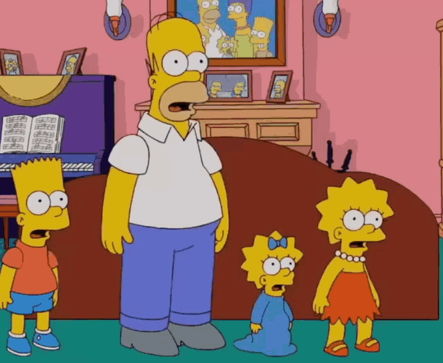 a cartoon of homer simpson standing next to bart simpson and maggie simpson