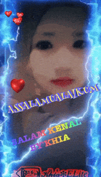 a picture of a girl with the words " assalamualaikum " written on it