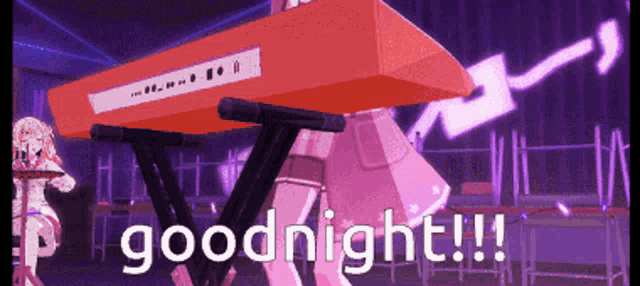 a cartoon character is playing a keyboard and says goodnight !!!