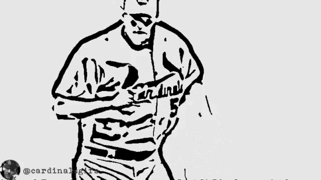 a black and white drawing of a man with cardinals on his shirt