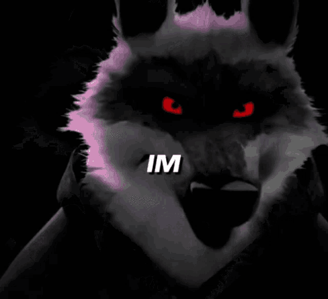 a furry animal with red eyes and the word straight below it