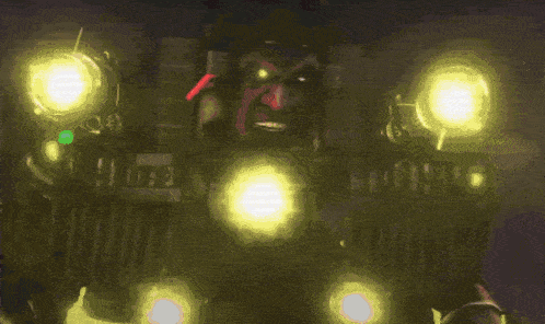 a painting of a man with glowing yellow lights around his head