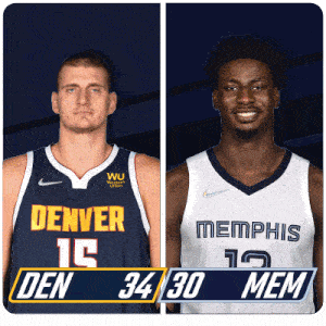 two basketball players one from denver and one from memphis are shown