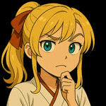 a cartoon girl with blonde hair and blue eyes has a red bow in her hair
