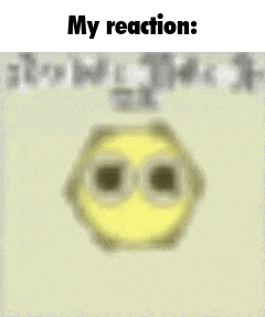 a blurred image of a yellow smiley face with glasses and the words `` my reaction '' written below it .