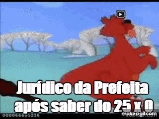 a cartoon of a red horse with the words juridico da prefeita apos saber do 25 x 0