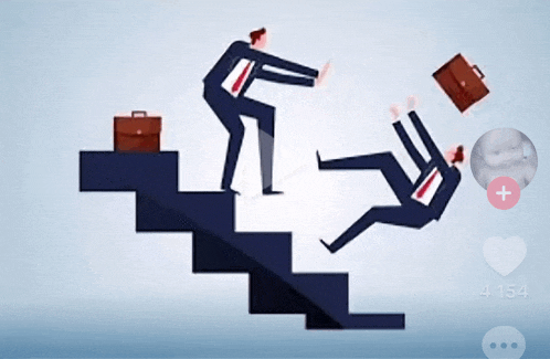 a cartoon of a man falling down a set of stairs